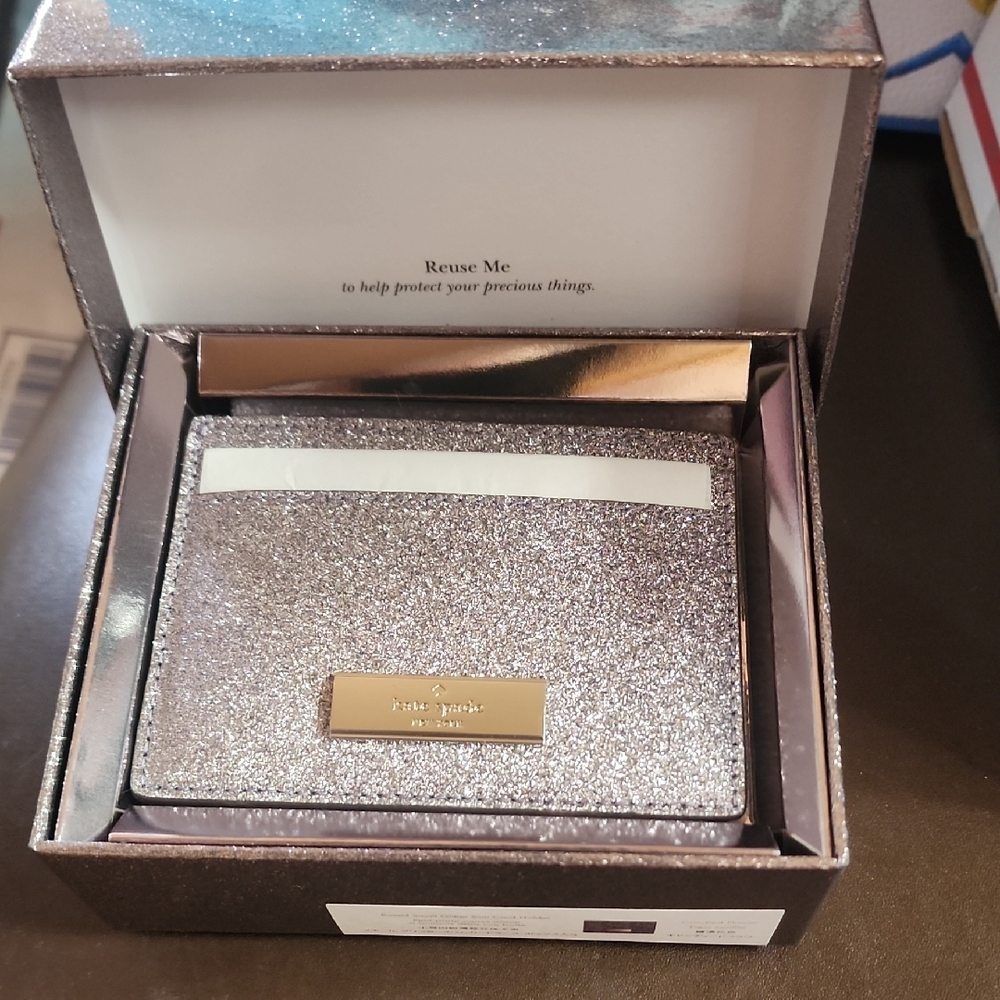 NIB Kate Spade Glittering Silver Card Holder - Picture 2 of 5